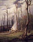 unknow artist Spring Burning Trees in a Girdled Clearing Western Scene Sweden oil painting artist